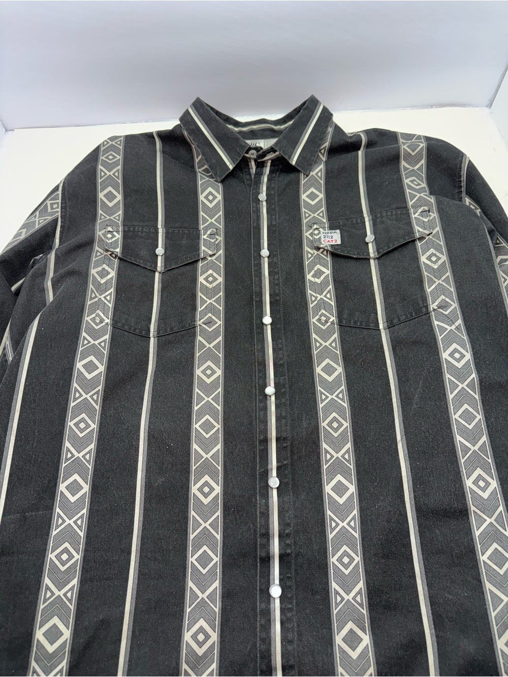 Men's FR Black Patterned Button-Down Western Shirt